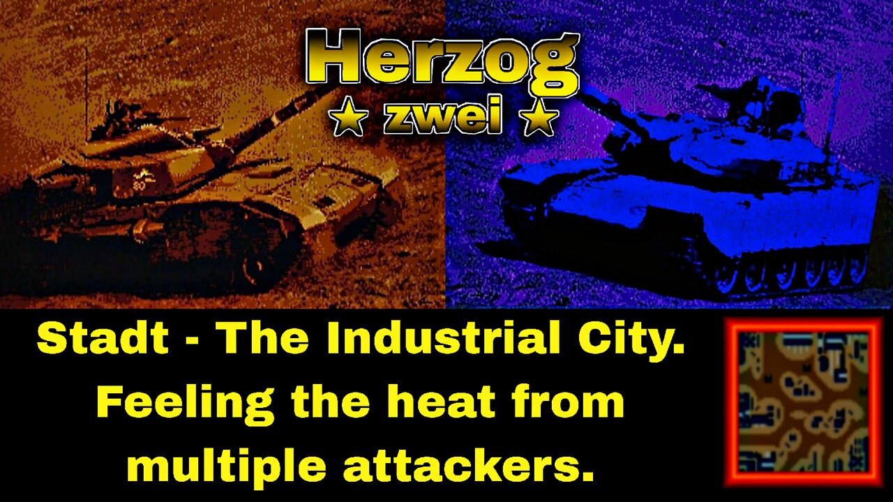 Switch Herzog Zwei G4, 2P splitscreen gameplay on Stadt: Getting attacked by multiple units.