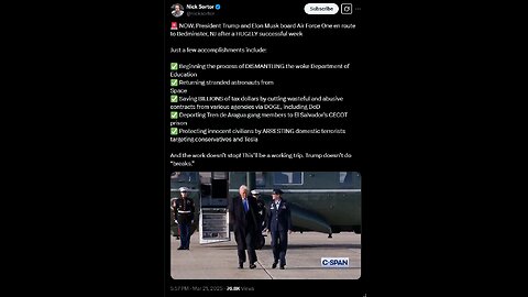 NOW President Trump and Elon Musk board Air Force One en route to Bedminster, NJ after a HUGELY suc