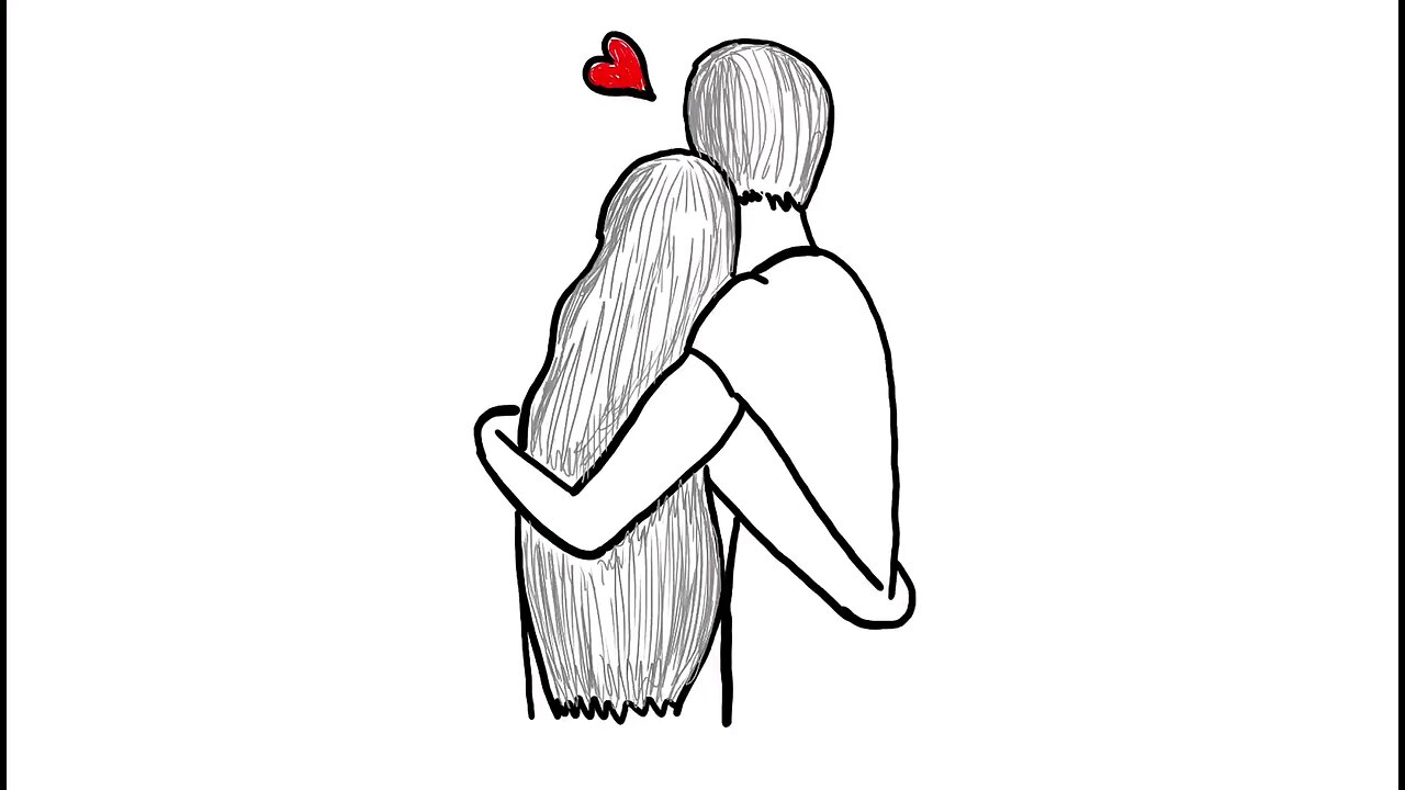 "how to draw a hugging couple drawing"