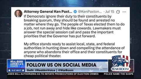 PAXTON: TEXAS DEMS CAN BE LOCKED IN TO PREVENT QUORUM BREAK