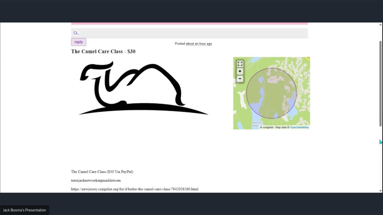 The Camel Care Class ($30 Via PayPal)