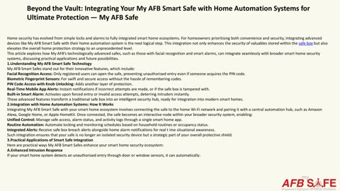Beyond the Vault: Integrating Your My AFB Smart Safe with Home Automation Systems