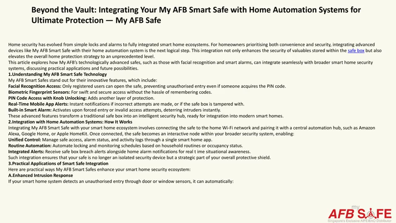 Beyond the Vault: Integrating Your My AFB Smart Safe with Home Automation Systems