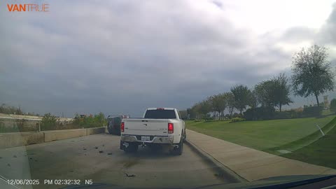 Toyota Camry Strikes Dodge Ram and Flips on Barrier