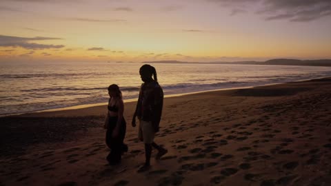 Romantic walk of a couple of a man and a woman.