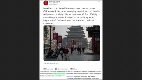 China Banned Judaism...In 2022 - Israel & U.S.A. Worried!