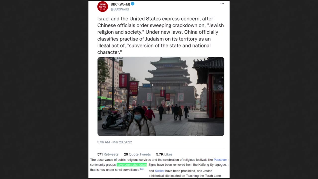 China Banned Judaism...In 2022 - Israel & U.S.A. Worried!