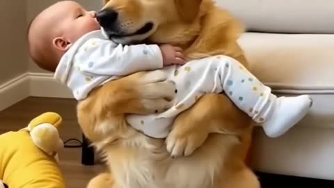 Dog Take Care Of Little Baby AI Video