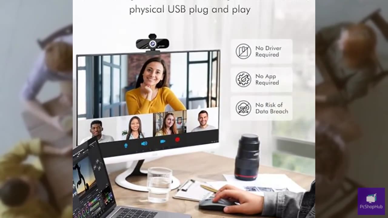 Gozvrpus USB HD Webcam with Built-in Microphone and Rotatable Tripod, 1080P Vide