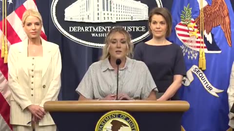 Riley Gaines joins Pam Bondi at a DOJ press briefing