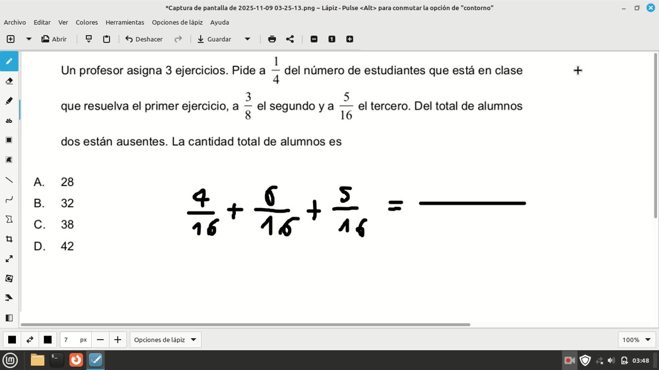 pregunta de matemáticas examen de admisión