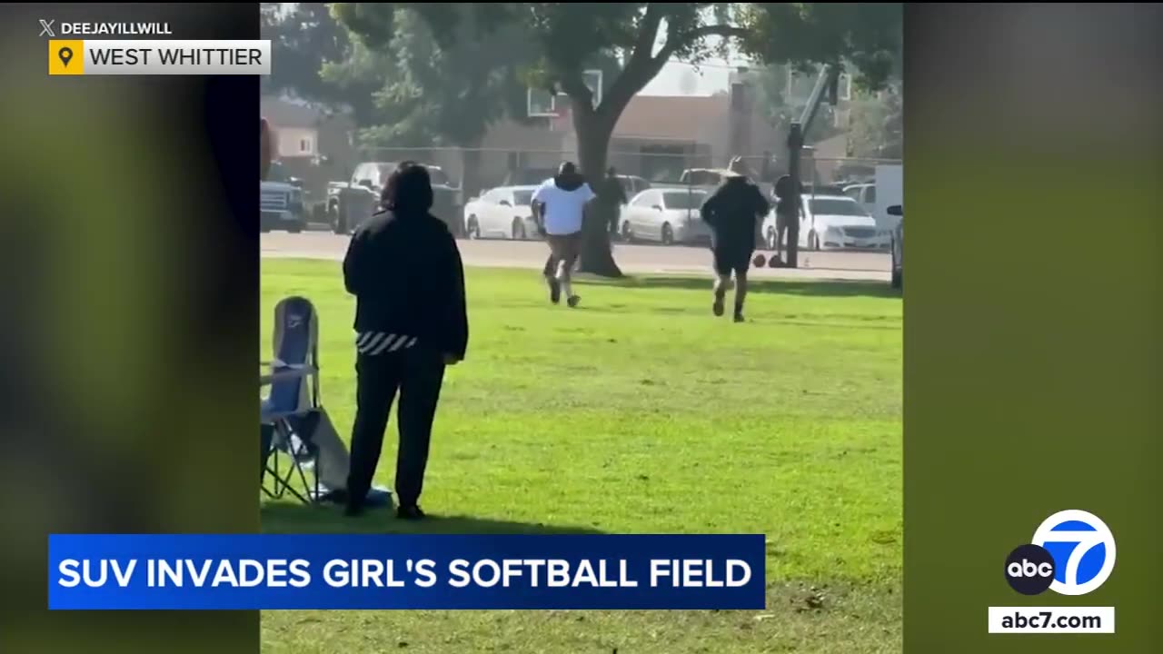 SUV speeds dangerously across busy Whittier park during softball game