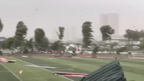 Typhoon Wipha Blows Off Roof Panel, Causes Severe Damage at Football Stadium in Hanoi