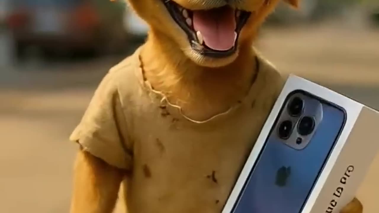 The poor dog have old phone, so his friends are macking fun of him