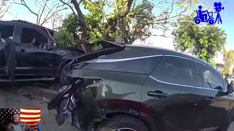 Woman Slams Into Cop And Then Crashes Stolen Car!.mp4