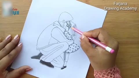 Father & Daughter❤️ heart touching drawing || How to draw father and daughter - step by step