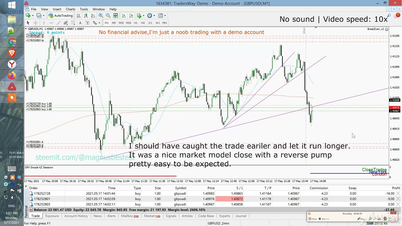 Day 31 ¦ GBPUSD 1m Scalping of breaks after retest - $57 in 2 hours
