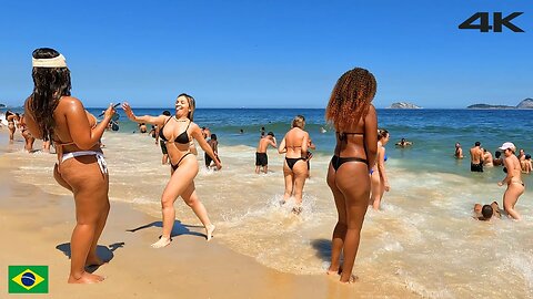 🇧🇷 Sunday is a crowded beach day in Rio 4K | Brazil Beach Walk