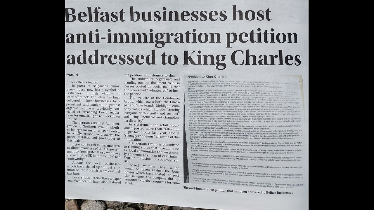 King Charles III is officially petitioned by the NI patriots under Bill of Rights 1688