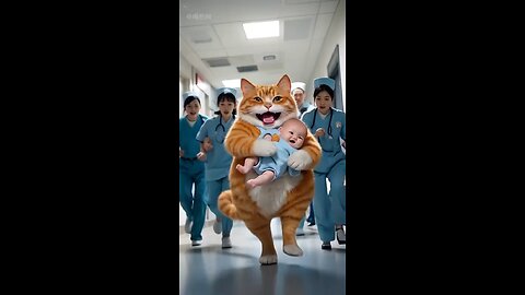 Funny Cat takes care baby cartoon