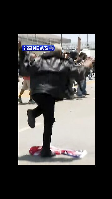 Socialist Terrorist Desecrating the American Flag - LA ICE Protests