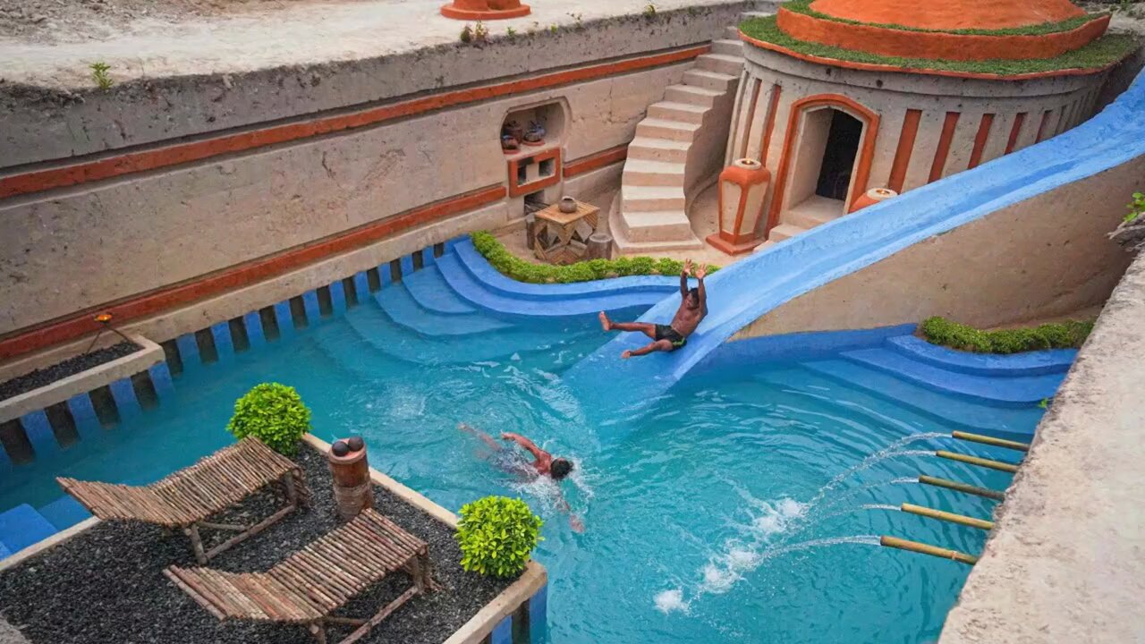 Underground Mud House with Slide Pool | Primitive Lifestyle Water Park