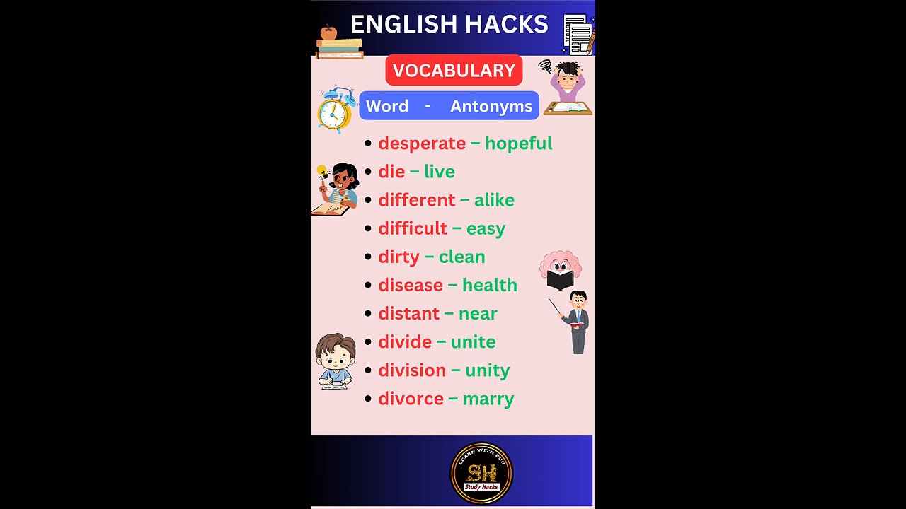 Most important daily use vocabulary with Antonyms 09 #studyhacks123 #vocabulary #english #shorts
