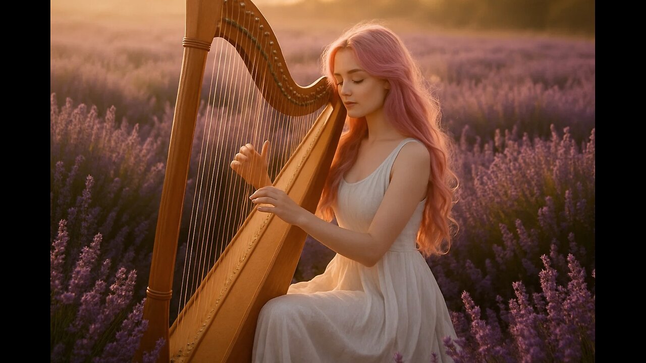 One hour of continuous harp music with stunning lavender fields
