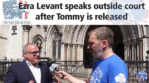 Ezra Levant speaks outside court after Tommy Robinson is released