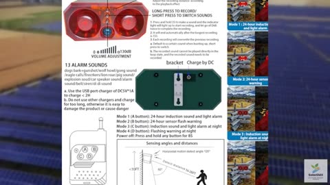QXMH Solar Outdoor Motion Sensor Alarm, 2 * 130db Motion Detector Alarm Light, S