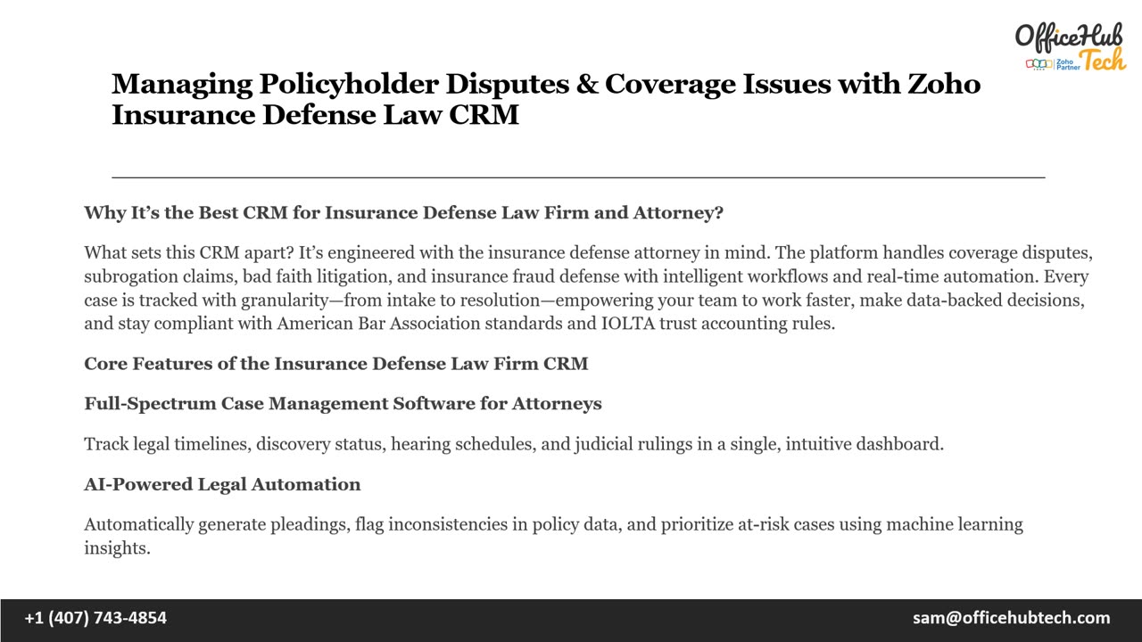 Managing Policyholder Disputes & Coverage Issues with Zoho Insurance Defense Law CRM