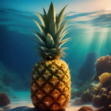 Pineapple submerged under the sea.mp4