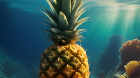 Pineapple submerged under the sea.mp4