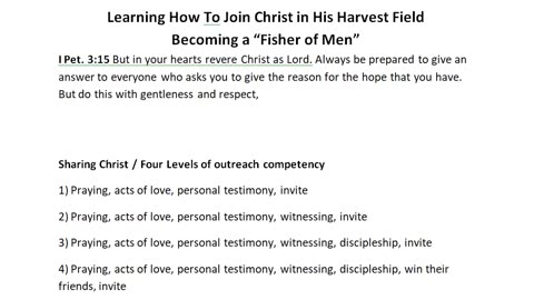Becoming Fishers of Men Four Levels of outreach competency