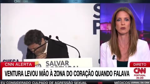 Portuguese Nationalist leader André Ventura collapses live air, clutching his chest during a speech.
