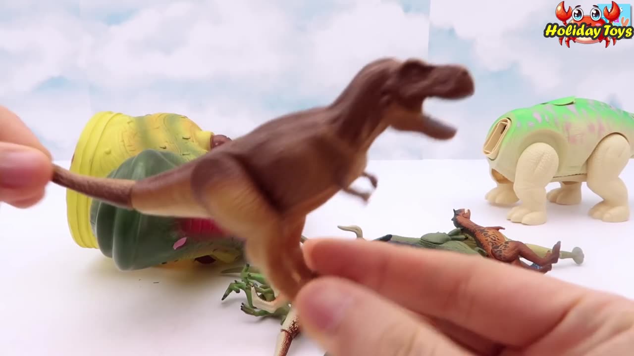 Long Necked Dinosaurs Join Giraffes in Search of Leaves in the Forest
