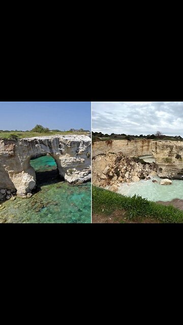 A famous rock structure on Italy's Adriatic coast known as the "Lovers' Arch" collapses