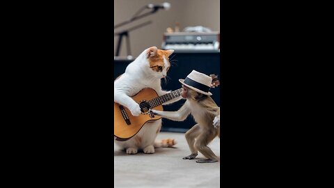 "Cat & Monkey Rock Out on Guitar! 🎸🐱🐵🤣"