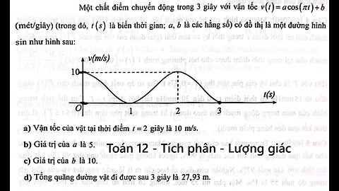 Toán 12: Một chất điểm chuyển động trong 3 giây với vận tốc v(t) = acos(pi t) + b ) (mét/giây)