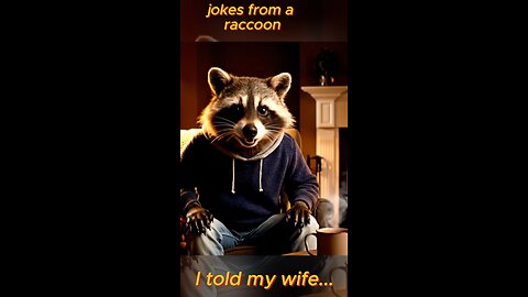 Cozy Raccoon by the Fireplace Tells a Hilarious Joke