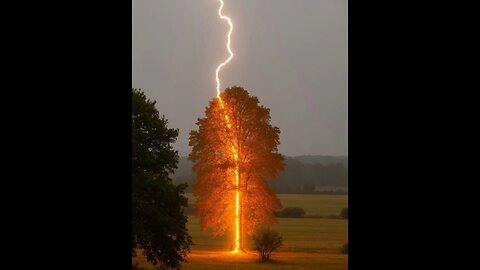 Lightning strikes a tree, caught on camera.