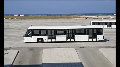 Passenger bus at the airport. Picture are shot from the departure hall at rhodes airport and shows