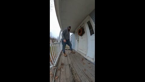 Man knocks on the door, then falls through the porch