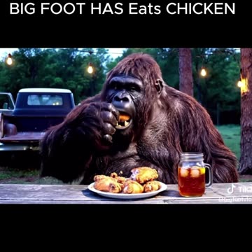Bigfoot eats chicken