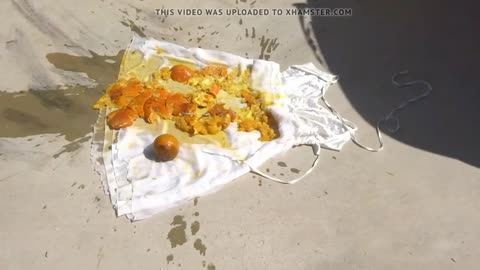 Crushing Fruits on Whit Dress with Car