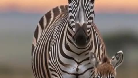 Savanna’s Striped Devotion A Zebra Mom’s Love Colors the Plains with Gentle Care! 🦓💖