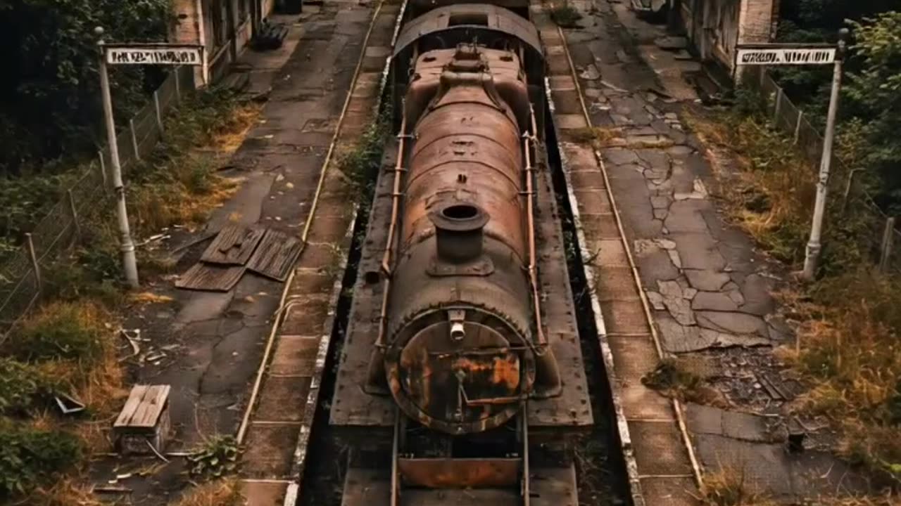 Abandoned overgrown train platform