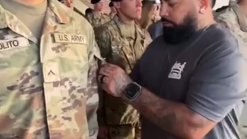 Teen who dreamed of being a soldier holds back emotion as proud dad patches him #shorts