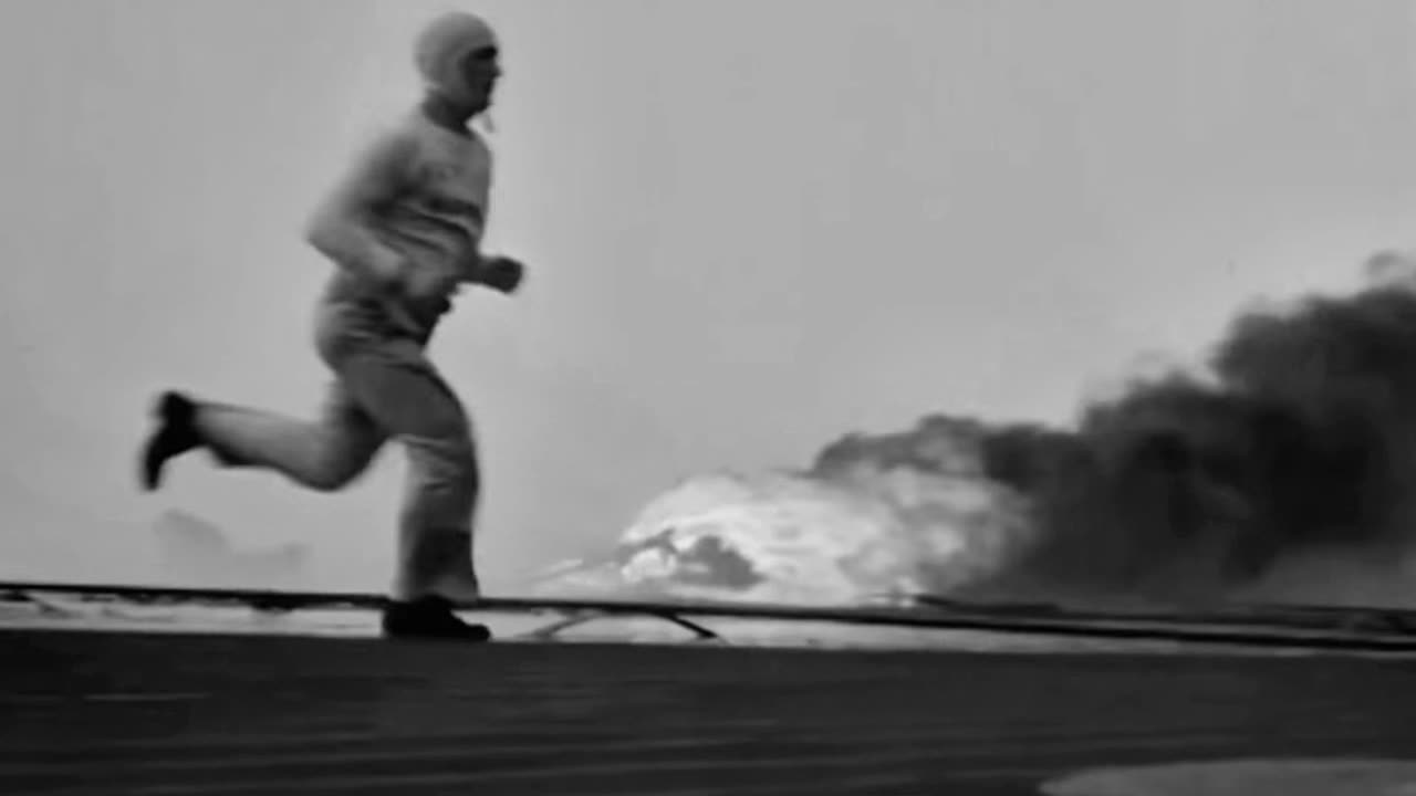 Commander George C Duncan survives crashing his F9F Panther on USS Midway on July 23rd 1951