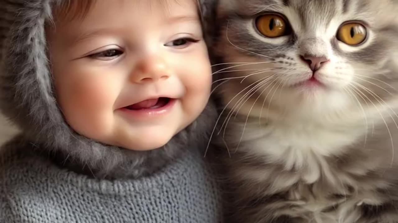 Quite child with kitten.